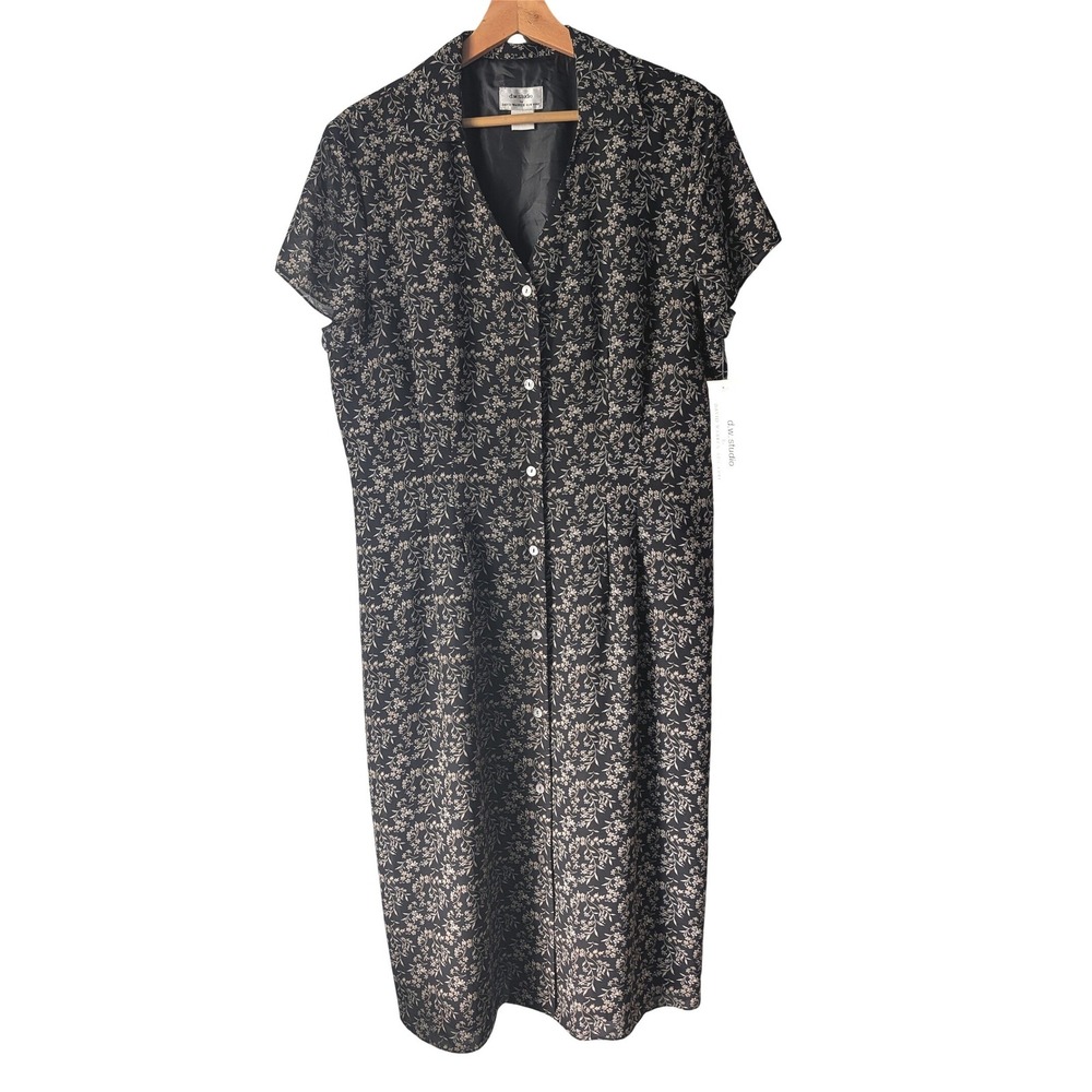 d.w. studio David Warren Dress Womens 16 Black White Floral Button Front NWT